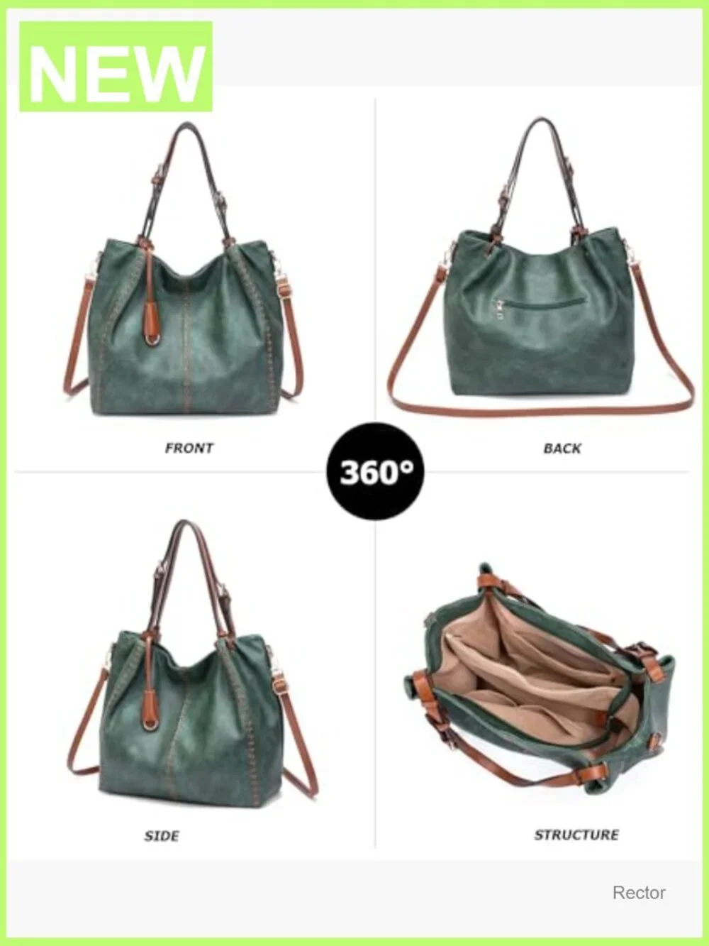 Vintage PU Hobo Shoulder Bag, Bucket Tote with Rivet Detail